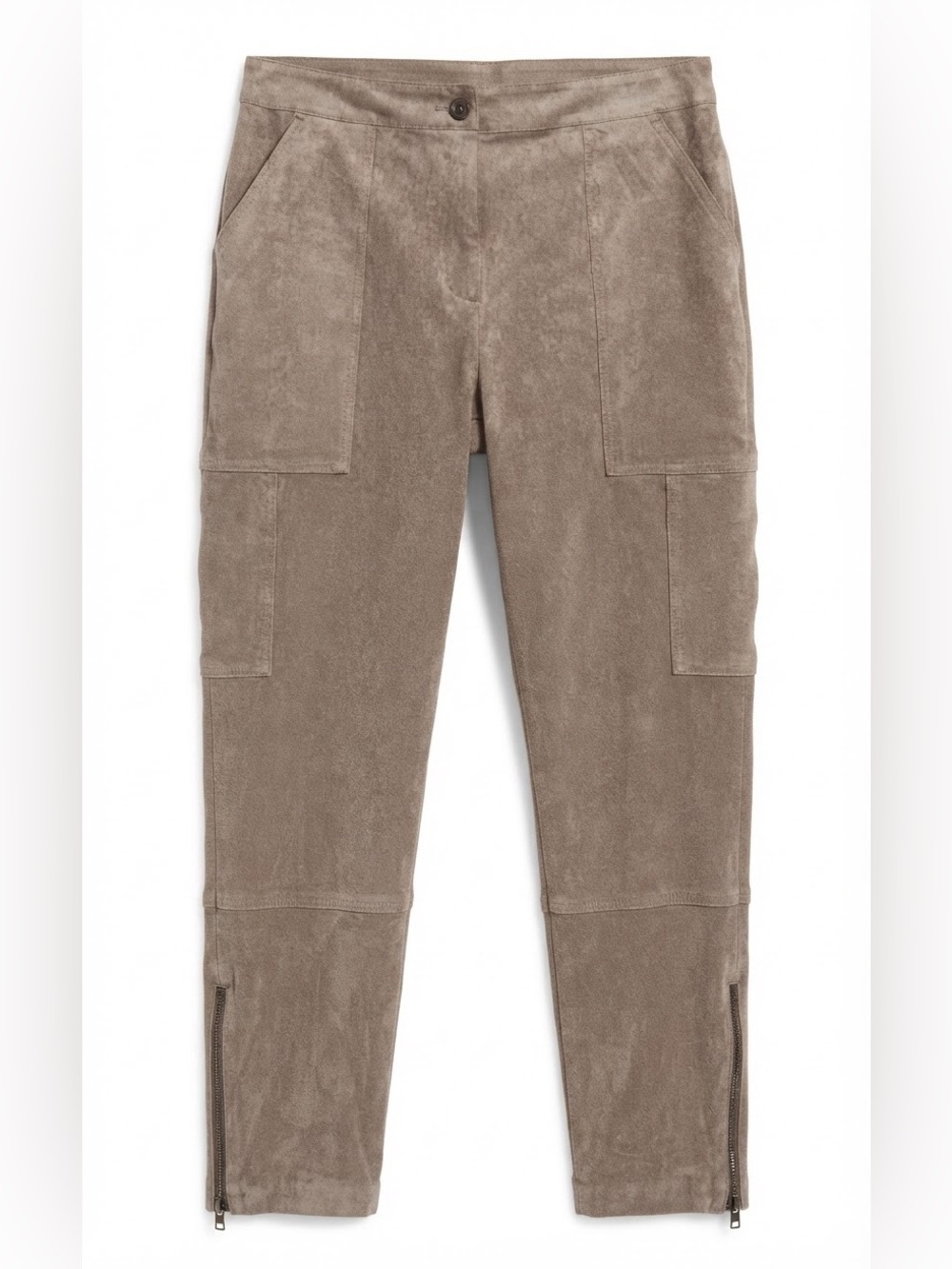 BCBGMAXAZRIA Scott Taupe Faux Suede Cargo Pants Size M Quiet Luxury EUC
